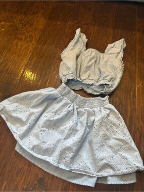 Light Blue Eyelet Kids Two-Piece Matching Set - Top & Skirt